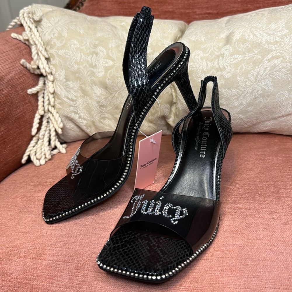 Juicy Couture Greysi Black Slingback heels Featuring with Rhinestones, size 8 - Picture 2 of 8